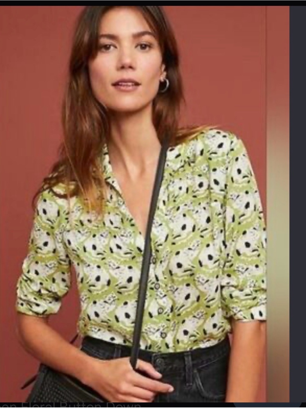 Anthropologie Conversations 16 of 52 Green Patterned Button-Down Shirt